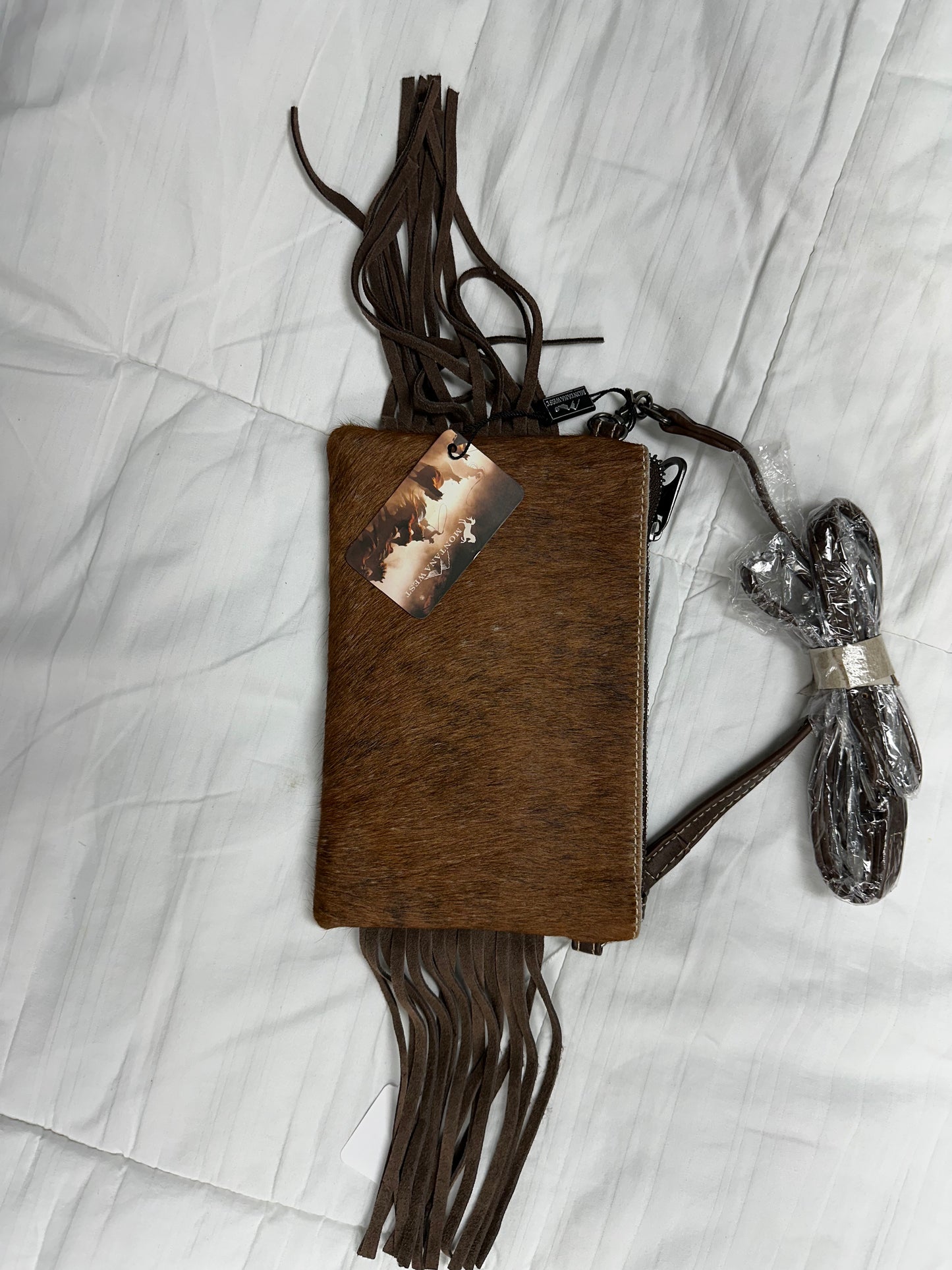 MW mini cow hid crossbody purse in brown