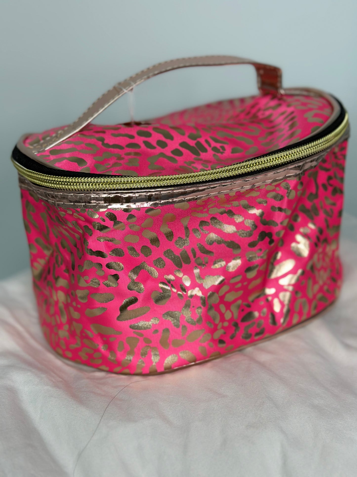 makeup bag gold and pink